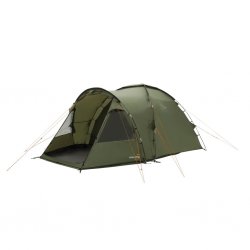 Easy Camp Kinn 4, een voordelige 4-persoons familietent met twee donkere slaapruimtes en een lichte woonkamer.