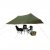 The tarp holds both tables and chairs.