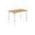 Folding camping table with wooden board and adjustable legs and feet.