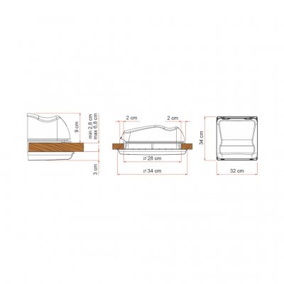 The roof hatch is suitable for holes of 28 x 28 cm.