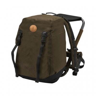 Backpack for hunting and fishing with built-in stool made of water-resistant material with a soft seat in neoprene.