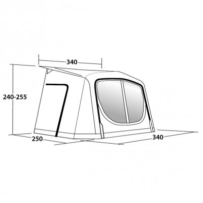 Dimensional drawing of the awning Outwell Cove 340A.