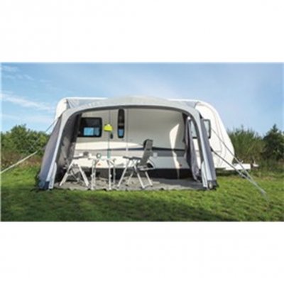 The awning front can be opened completely to use the awning as a sheltered patio.