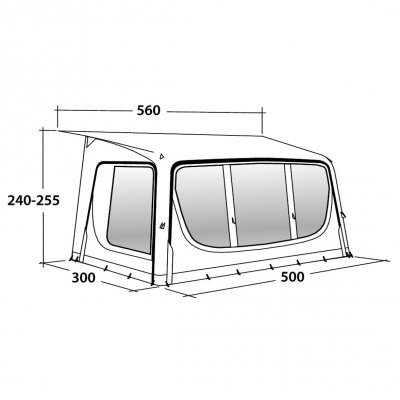 Dimensional drawing of the awning Outwell Tide 500SA.