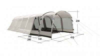 Universal extension for family tent with a width up to 410 cm.