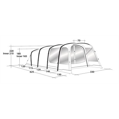 Dimensional drawing of the family tent Outwell Avondale 5PA