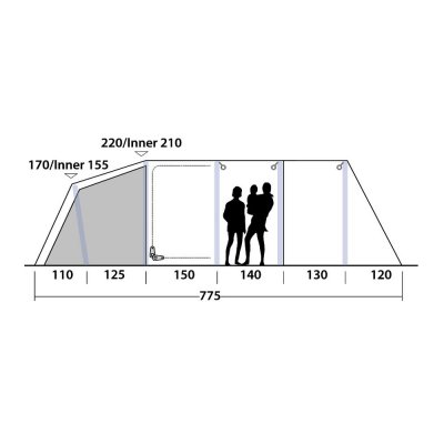 Height sketch of Outwell Stone Lake 7ATC Family tent.