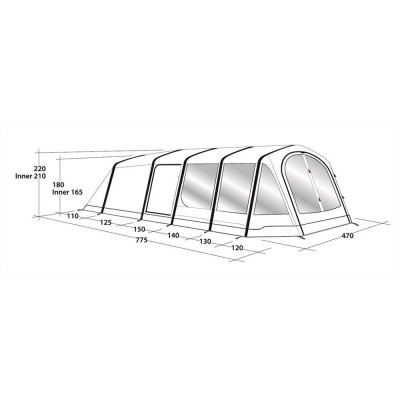 Dimensional sketch for the Outwell Stone Lake 7ATC family tent