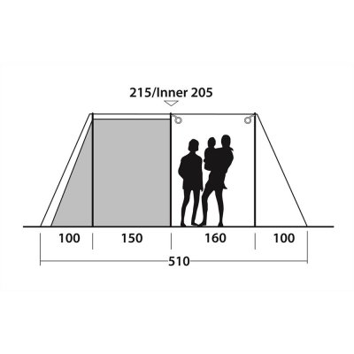 Height sketch of the family tent Outwell Nevada 5P.