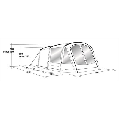 Dimensional sketch for Outwell Dayton 4 family tent.