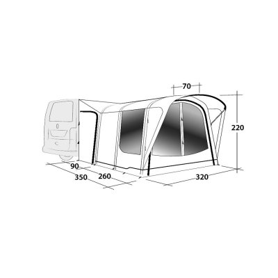 Dimensional sketch Outwell Parkville 260SA Car tent.