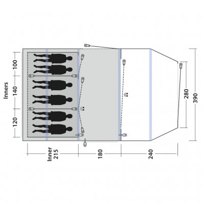 Floorplan for the family tent Outwell Parkdale 6PA
