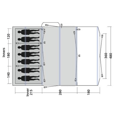 Floorplan for Outwell Sundale 7PA family tent