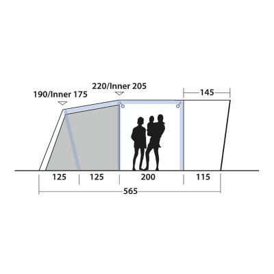 Height sketch Outwell Roseville 6SA family tent
