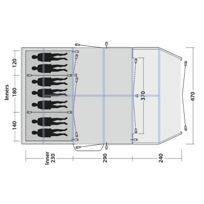 Floorplan for the Outwell Knoxville 7SA family tent.