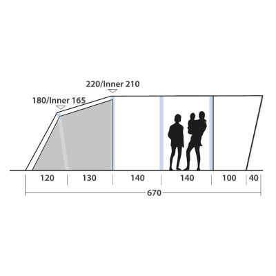 Height measurements for Outwell Hayward Lake 5ATC tent.