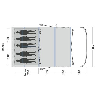 Floorplan for Outwell Hayward Lake 5ATC tent.
