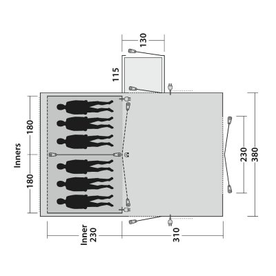 Floor plan for the tent Outwell Montana 6PE.