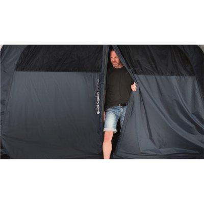 Outwell Quick & Quiet cabin door on Montana 6PE makes it quiet and easy to get in and out of the sleeping cabin.