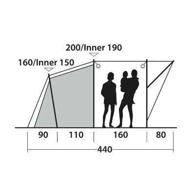 Height sketch of Outwell Oakwood 3 tent