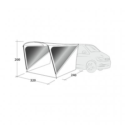 Dimensional sketch Outwell Touring Shelter Sunroof Car / Van.