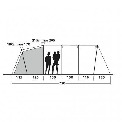 Height sketch of Outwell Yosemite Lake 5TC family tent.