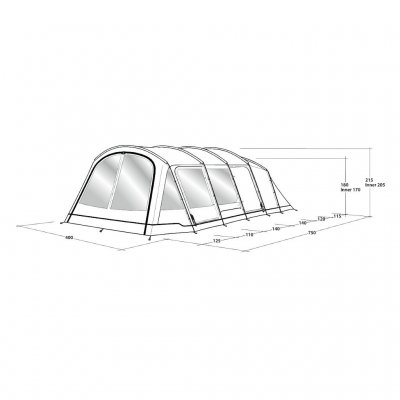 Dimensional drawing for Outwell Yosemite Lake 6TC family tent.