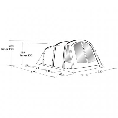 Dimensional sketch for Outwell Odessa 5 tent.