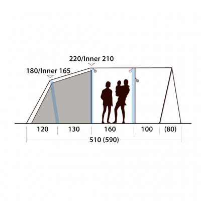 Height sketch of Outwell Hayward Lake 4ATC family tent.