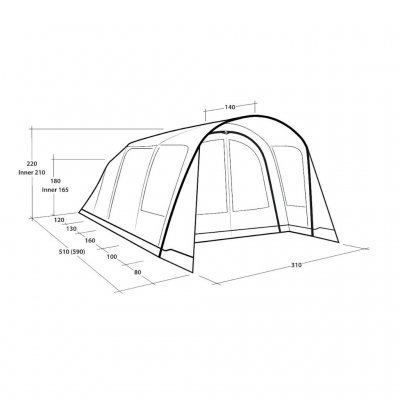 Dimensional drawing for Outwell Hayward Lake 4ATC family tent.