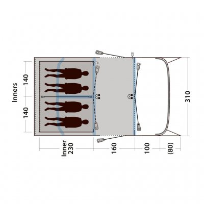 Floorplan for Outwell Hayward Lake 4ATC family tent.