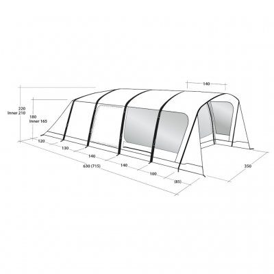 Dimensional drawing for Outwell Hayward Lake 5ATC family tent.