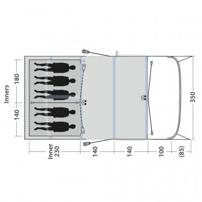 Floorplan for Outwell Hayward Lake 5ATC family tent.