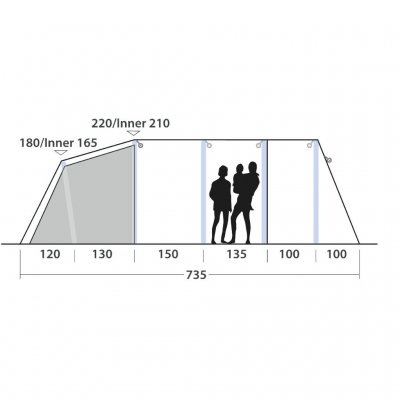 Height sketch of Outwell Wood Lake 6ATC Family tent.