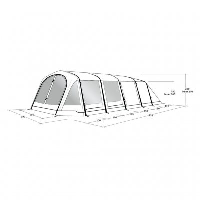 Dimensional sketch for the Outwell Wood Lake 6ATC family tent
