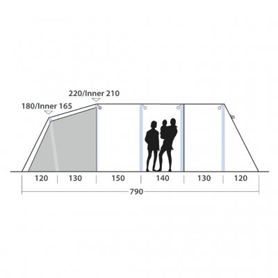 Height sketch of Outwell Wood Lake 7ATC Family tent.