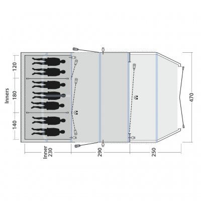 Floor plan for the Outwell Wood Lake 7ATC family tent