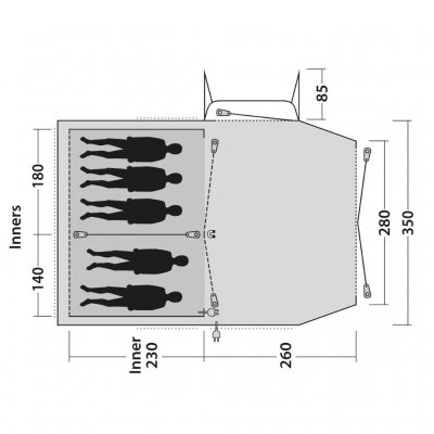 Floor plan for the Outwell Nevada 5PE family tent