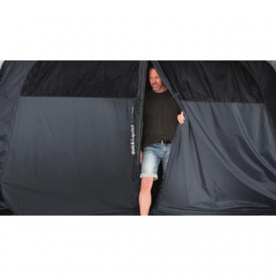 Outwell Quick & Quiet door on Nevada 5PE makes it quiet and easy to get in and out of the sleeping cabin.
