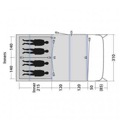 Floorplan for the family tent Outwell Avondale 4PA
