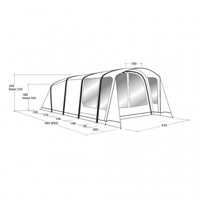 Dimensional drawing of the family tent Outwell Avondale 6PA