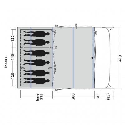 Floorplan for the family tent Outwell Avondale 6PA