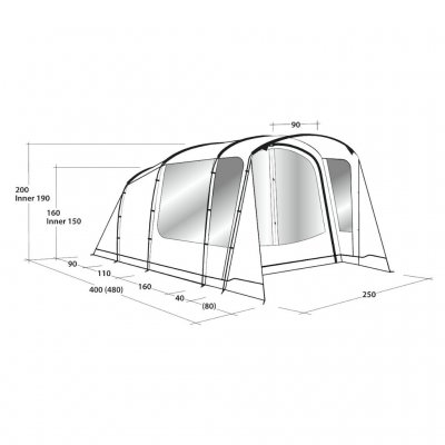 Dimensional sketch for Outwell Ashwood 3 family tent