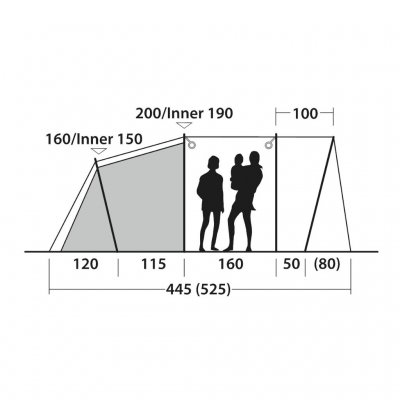 Height sketch of Outwell Ashwood 5 tent