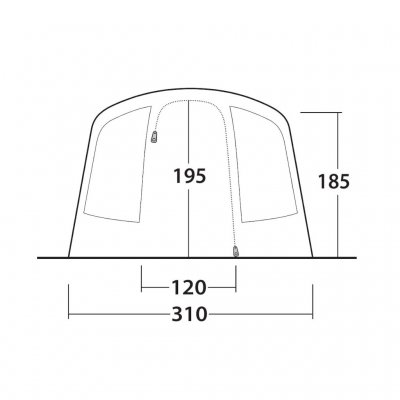 Dimensions for the door in the Outwell Moonhill 5 Air tent.