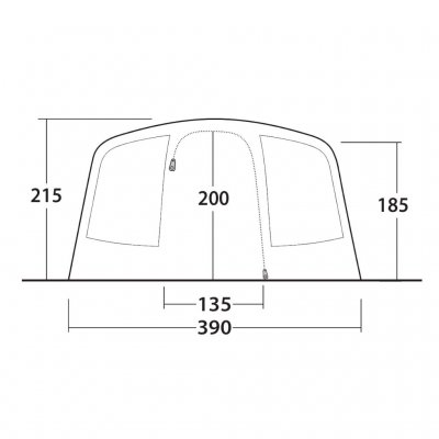Dimensions for the door in the Outwell Moonhill 6 Air tent.
