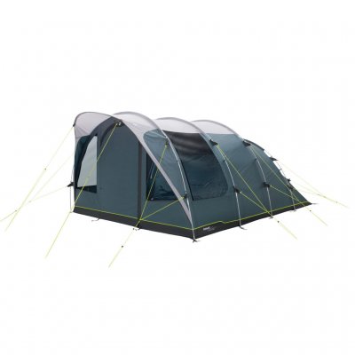 6-person family tent with standing height, three bedrooms, rain-protected entrance and large windows.