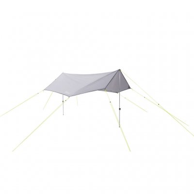 The tarp can be attached to the tent in different ways.
