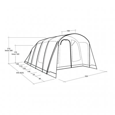 Maattekening van de familietent Outwell Denver 5.