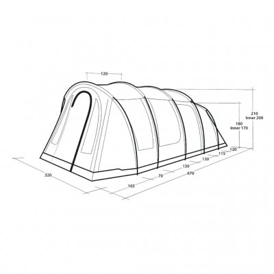 Afmetingen voor de Outwell Phoenix 5-tent.